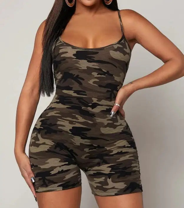 Women's Camouflage V-neck Fashionable Casual Jumpsuit - SJB-DIAMOND ELITES