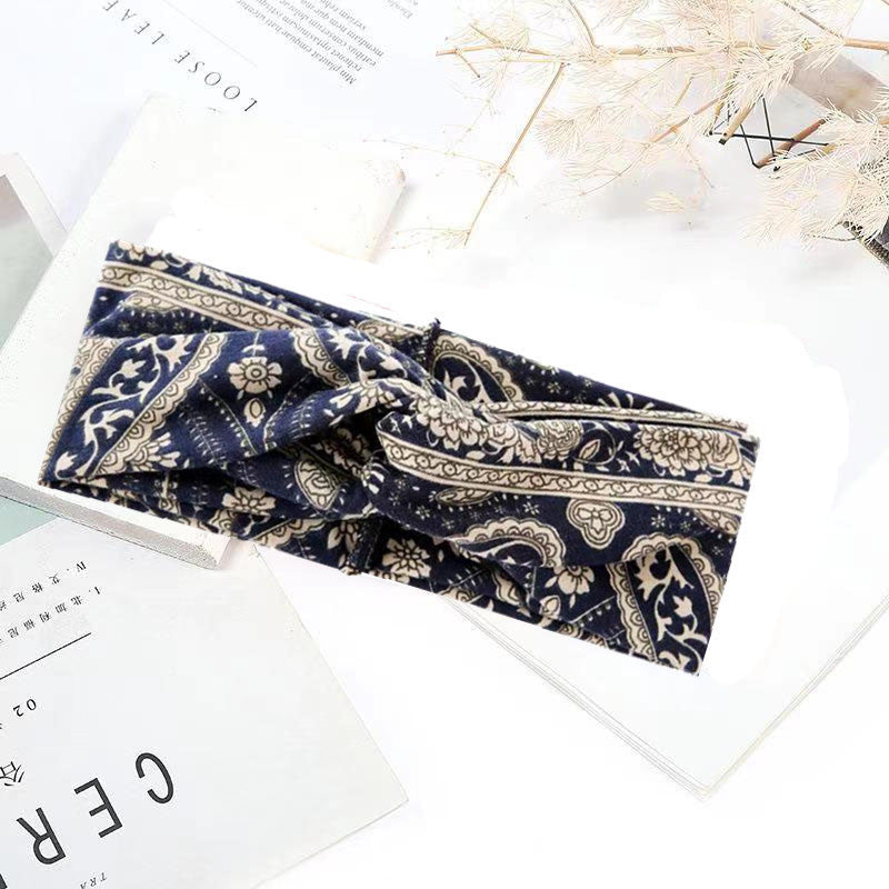 Sweat-absorbent And Anti-perspirant Bundled Headband With Wide-brimmed Print Headband Pi-Mart