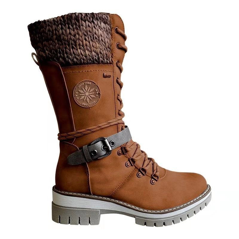 Winter High Square Heel Round Head Sewing Line Plus Size Martin Boots Pi-Mart