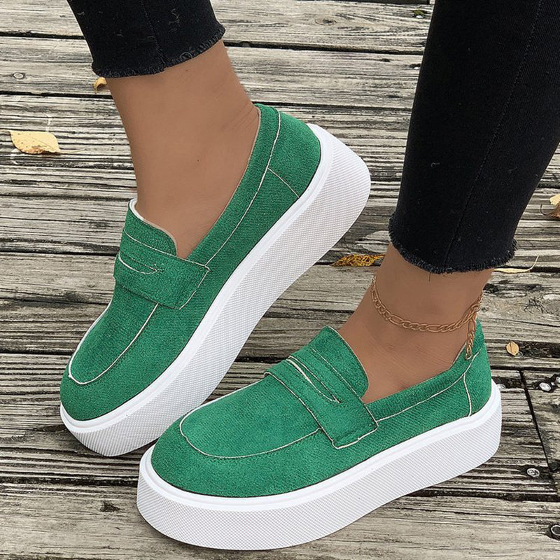 New Loafers Platform Round Toe Slip-on Shoes For Women Outdoor Casual Walking Shoes Pi-Mart
