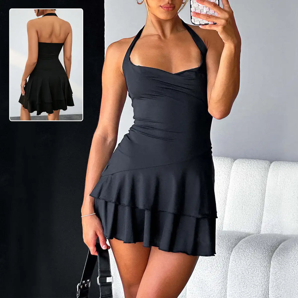 Slim Halter-neck Dress Ins Fashion Sleeveless Backless Ruffled Short Dresses Summer Clothing For Women - SJB-DIAMOND ELITES
