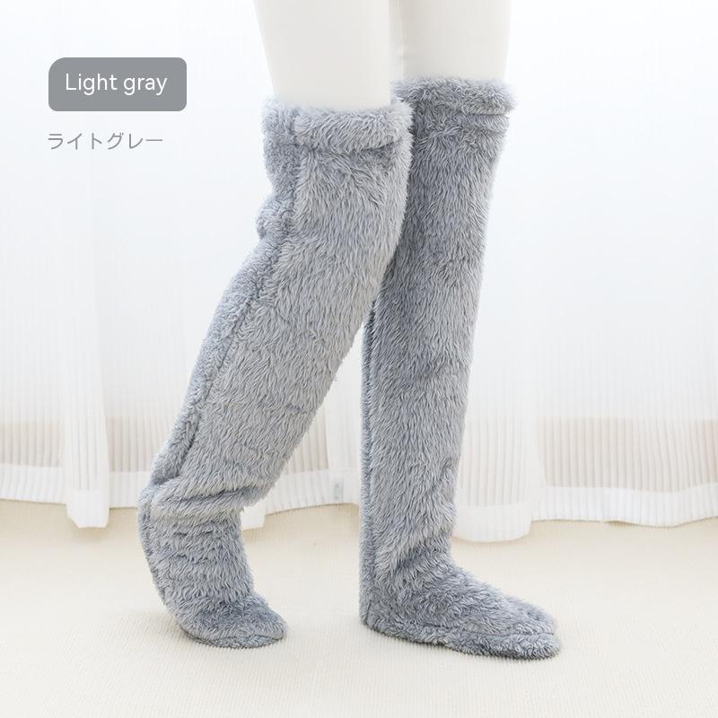 Over Knee High Fuzzy Long Socks Winter Warm Cold Leg Knee Joint Cold-proof Stockings Home Floor Sleeping Socks Pi-Mart