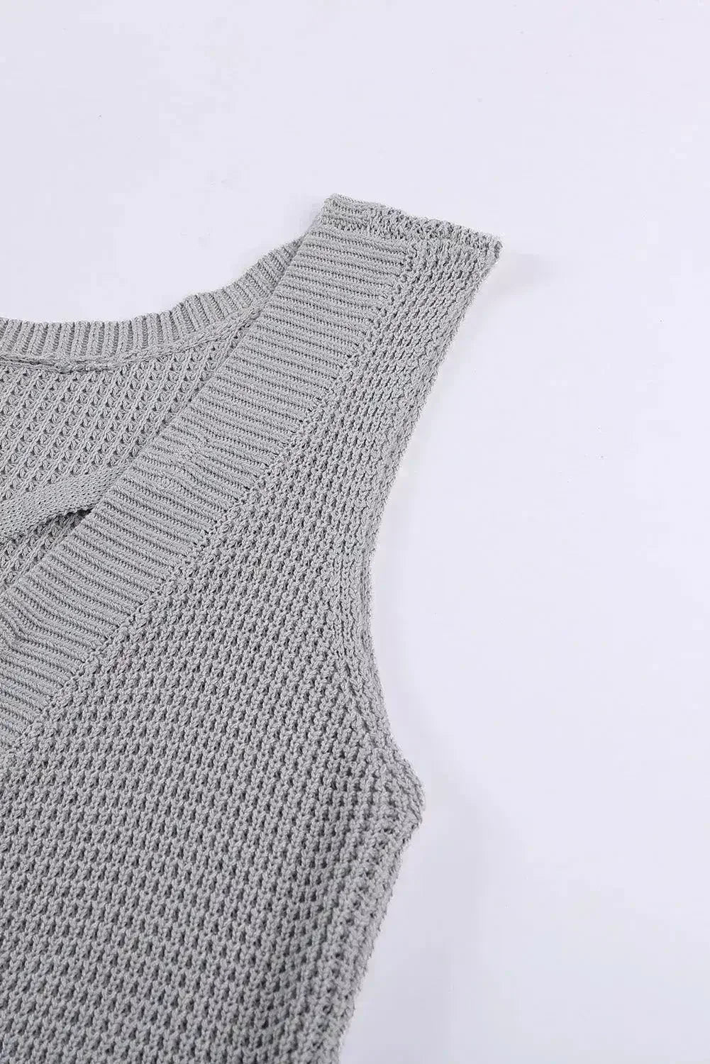 Gray Crisscross Hollow-out Knit Tank Top - SJB-DIAMOND ELITES