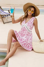 Sachet Pink Abstract Print Cutout V Neck Sleeveless Dress