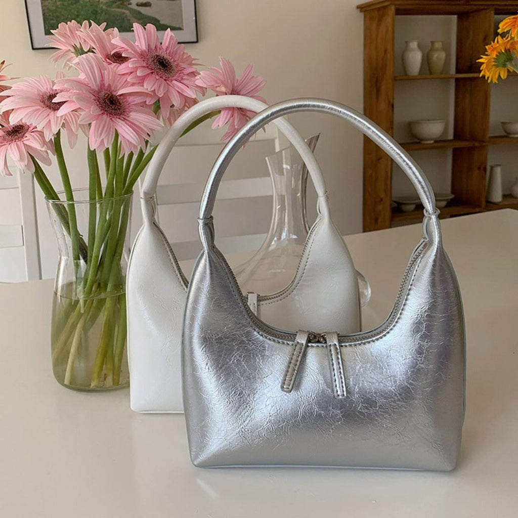 Silver mini hobo shoulder bag, small shoulder purse, women's summer shoulder bag, small hobo handbag - SJB-DIAMOND ELITES