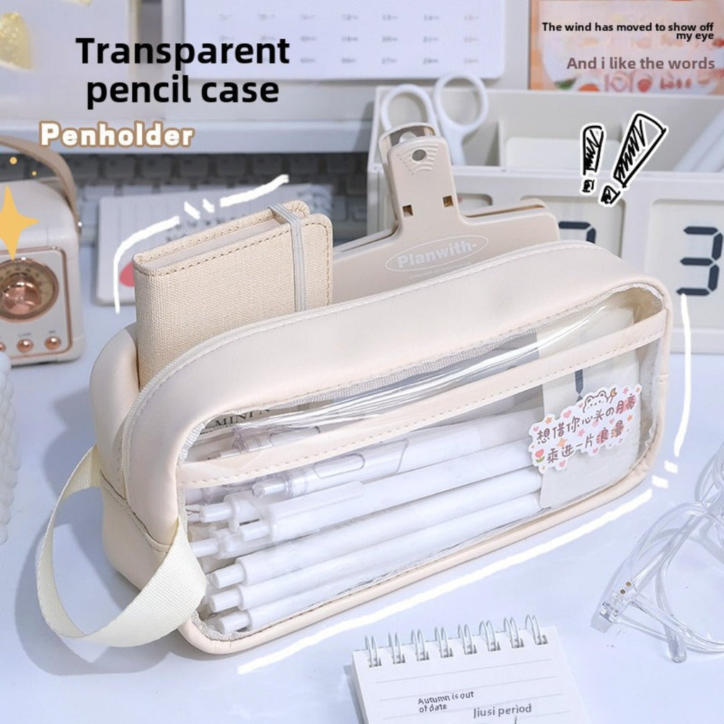 Transparent pencil case, portable tote storage bag, waterproof large-capacity stationery storage box. - SJB-DIAMOND ELITES
