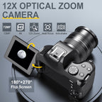 KOMERY W3 Digital Camera, 72MP And 12x Optical Zoom Autofocus Camera, Suitable For Photography And Video, 4K Video Blog Camera For YouTube, With 270° Flip Screen, Flash Light, WiFi Connection, 64GB SD Card, 2 Rechargeable Ba Lootquake LLC