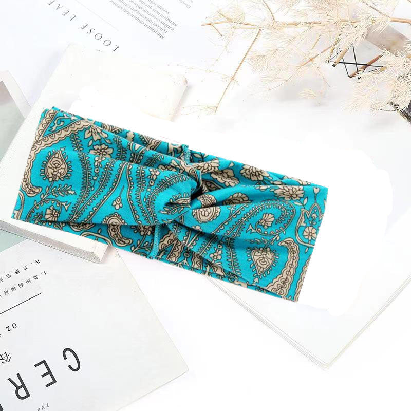 Sweat-absorbent And Anti-perspirant Bundled Headband With Wide-brimmed Print Headband Pi-Mart