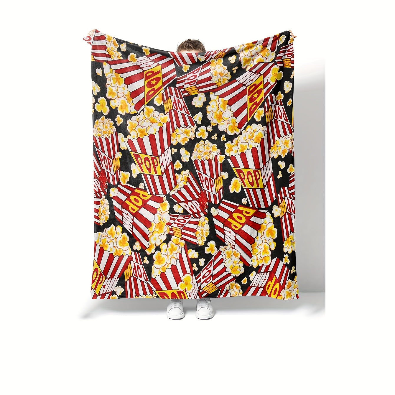 1pc Cozy Cinema Popcorn Blanket - Soft Breathable Flannel Plush, Retro Food Print Design, Suitable for Bed, Sofa, Office, Camping, and Outdoor Use - Machine Washable, Lightweight, and Warm Lootquake LLC