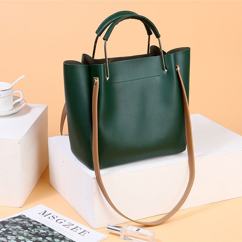 Bag Women Summer New Korean Pure Color Women's Handbag Metal Handle Leisure Shoulder Bag Women's Bag Pi-Mart