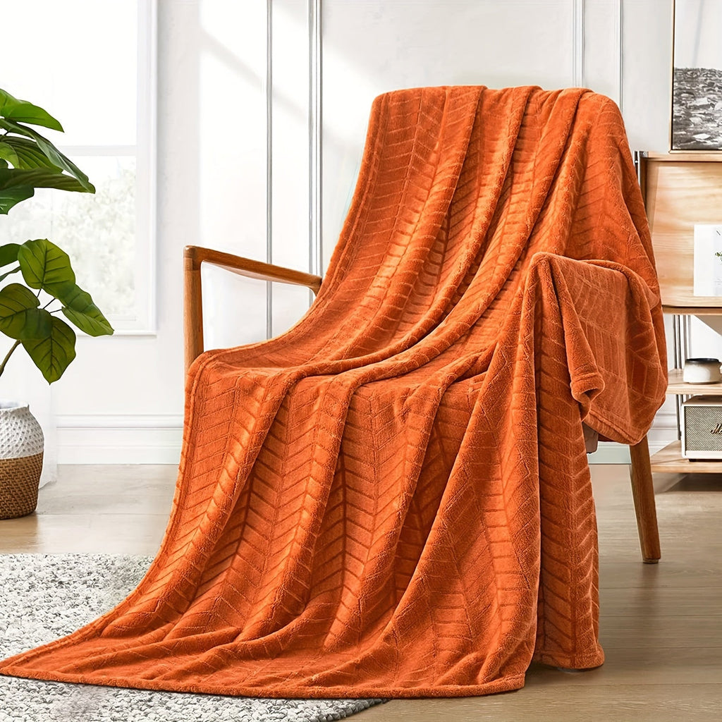 1pc Soft Fleece Throw Blanket, Lightweight Microfiber Chevron Pattern Blanket For Sofa, Couch, Bed - Fluffy Warm Cozy Decorative Blanket