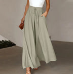 Women's Fashion Wide Leg Elastic Waistband Wide Leg High Waist Long Dress Pants Pi-Mart