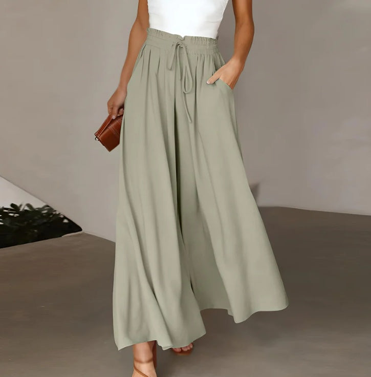 Women's Fashion Wide Leg Elastic Waistband Wide Leg High Waist Long Dress Pants Pi-Mart