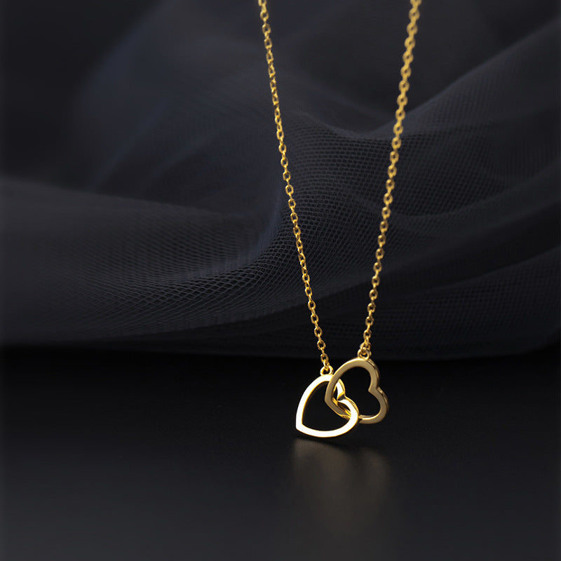 Double Heart Interlocking Titanium Steel Necklace Jewelry Pi-Mart