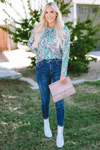 Green Floral Pleated Blouse - Relaxed Long Sleeve Top | Femstylo