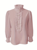 Fashionable Stand-up Collar Long-sleeved Shirt With Lotus Leaf Hem - SJB-DIAMOND ELITES