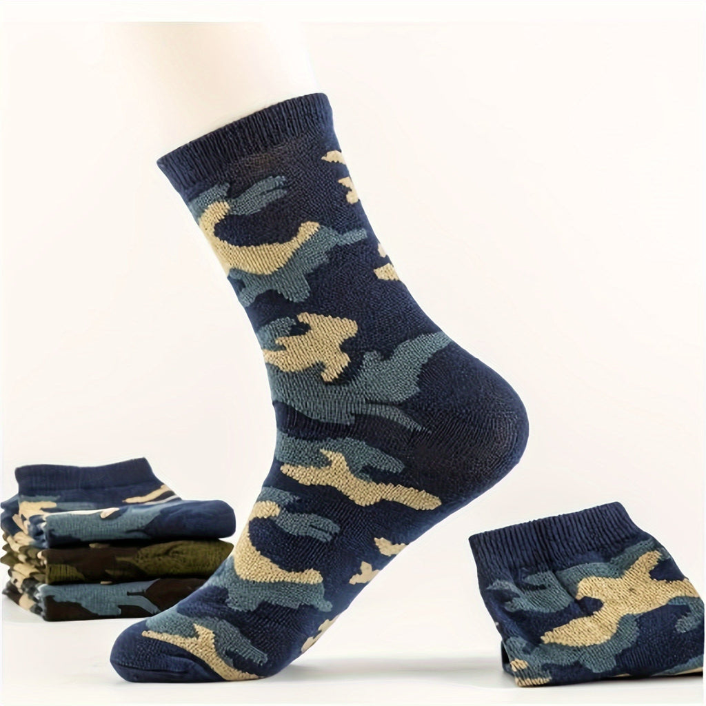 3 Pcs Men's Camo Sports Crew Socks - Durable, Stretchy, Ribbed Cuff for All Seasons Lootquake LLC