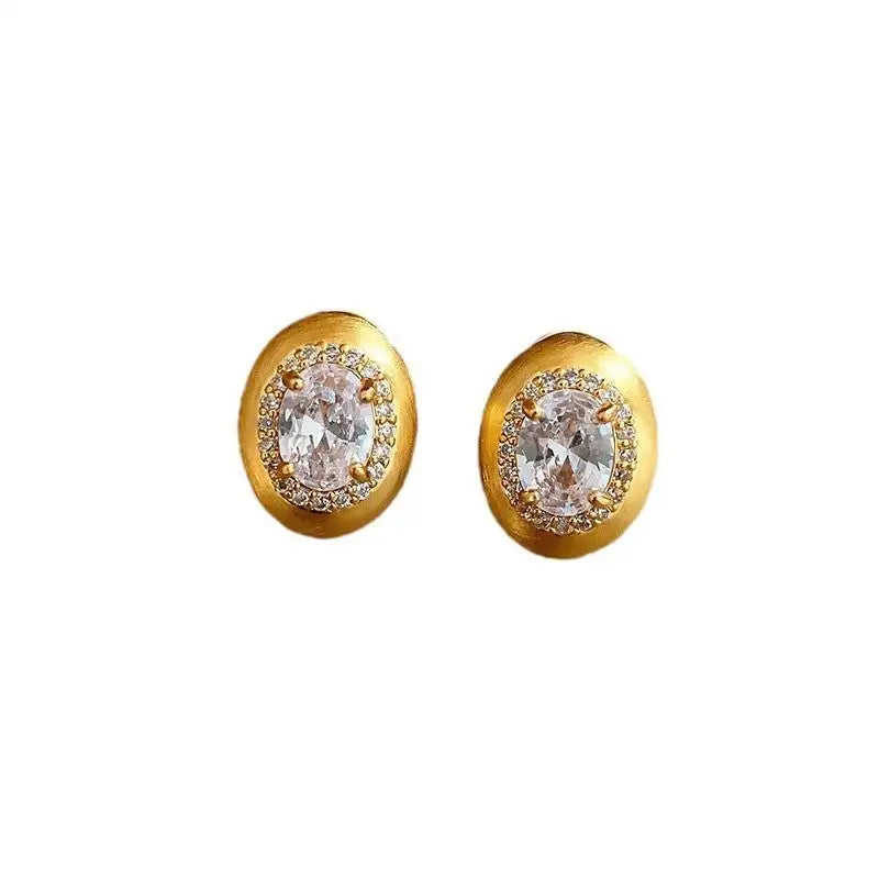 Silver Needle Micro Inlaid Zircon Brushed Geometric Ear Studs