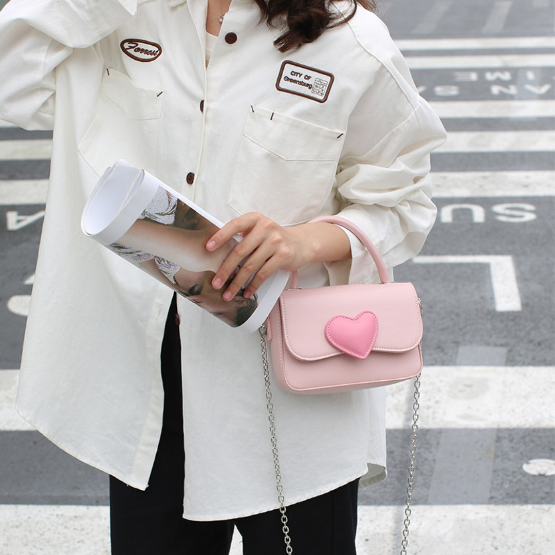 Cute contrasting peach heart tote bag, pink love handbag, simple and versatile small square bag, fashionable shoulder crossbody bag - SJB-DIAMOND ELITES
