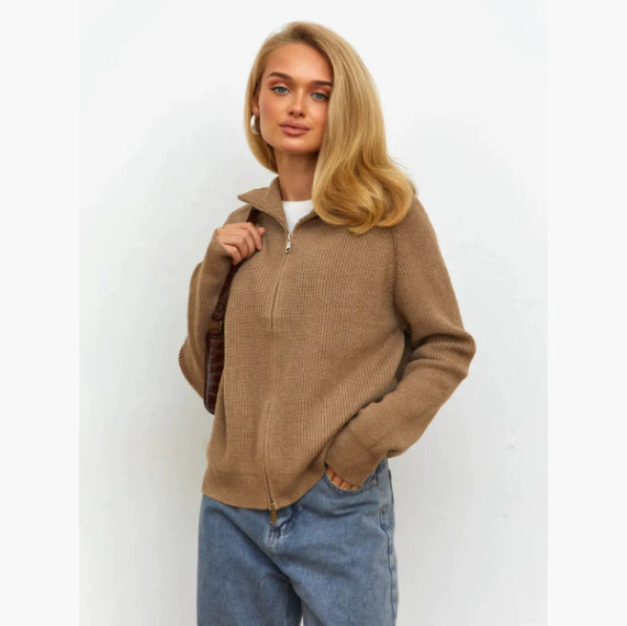 Europe And America New Stripe Casual Loose Knitwear Coat Women