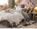 Coral Velvet Padded Warm Duvet Cover Princess Wind Bed Skirt Pi-Mart