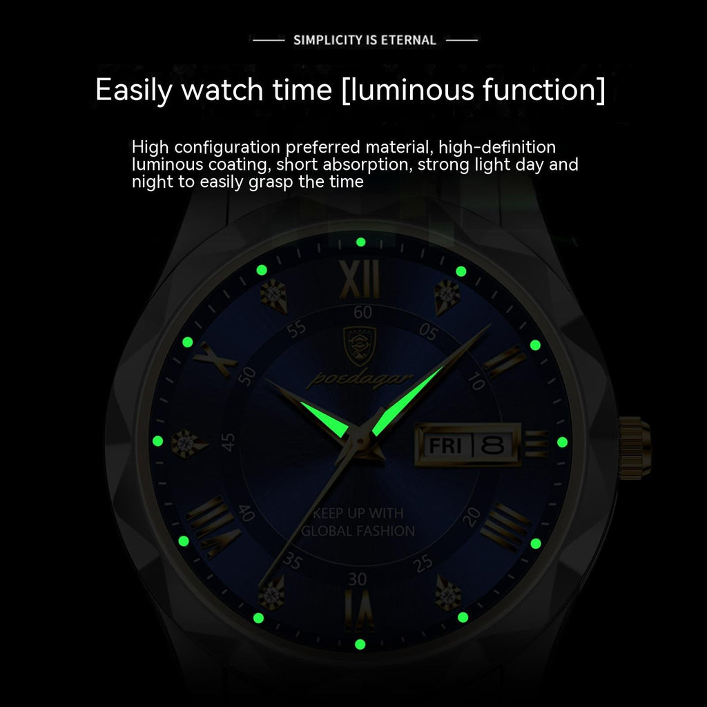 Men's Waterproof Double Calendar Luminous Quartz Watch Pi-Mart