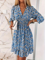V-neck Printed Dress With Ruffled Waist, Exquisite And Elegant Design-perfect For Spring And Autumn. - SJB-DIAMOND ELITES
