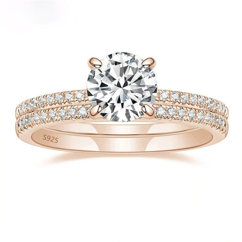 S925 Four-claw Inlaid 12 Karat 7mm Round Zircon Set Ring Pi-Mart