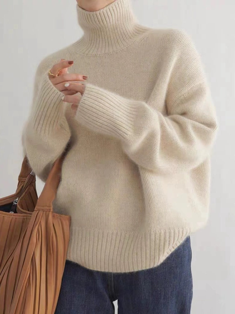 High-neck Women's Loose Versatile Knit Pullover Sweater Pi-Mart