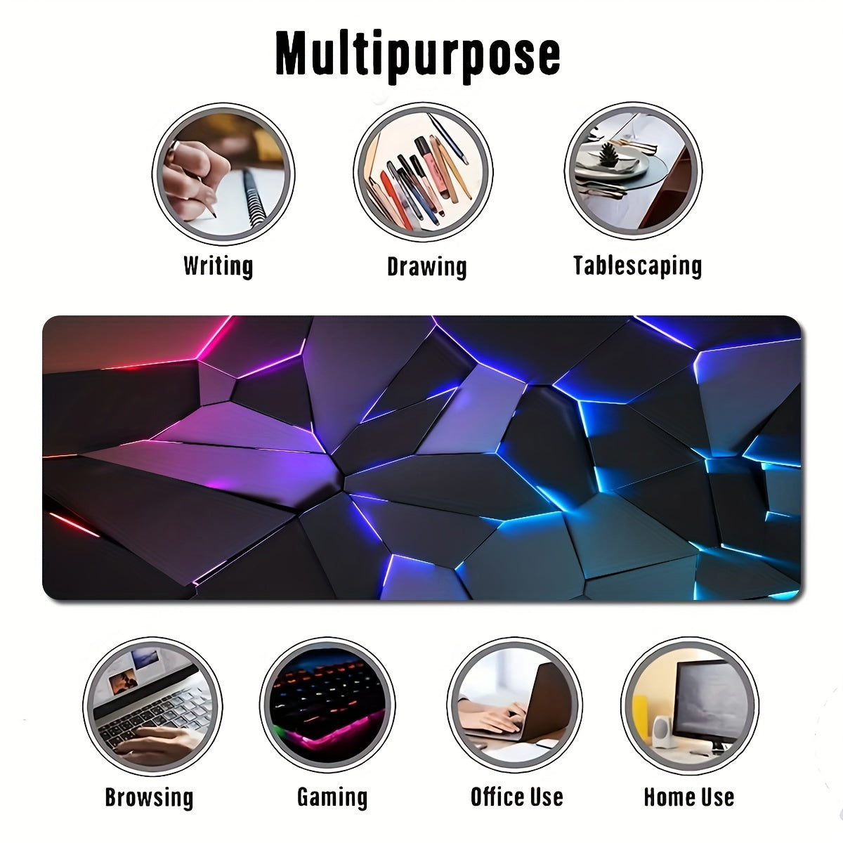 1pc Durable Gaming Mouse Pad with Stylish Geometric Design - Waterproof, Non-Slip, Washable Desk Mat for Keyboard, Sketchbook - Ideal Gift for Gamers, Office, and Study Accessories - Polyester Material No Battery Required Lootquake LLC
