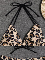 Sunset Bloom 2-Piece Triangle Bikini Set for Women – Vibrant Random Floral Print Halter Neck Swimsuit with Tie-Back Tie-Side Bottoms & High Cut Legs – Women's High-Stretch Swimwear for Summer Beach Escapes