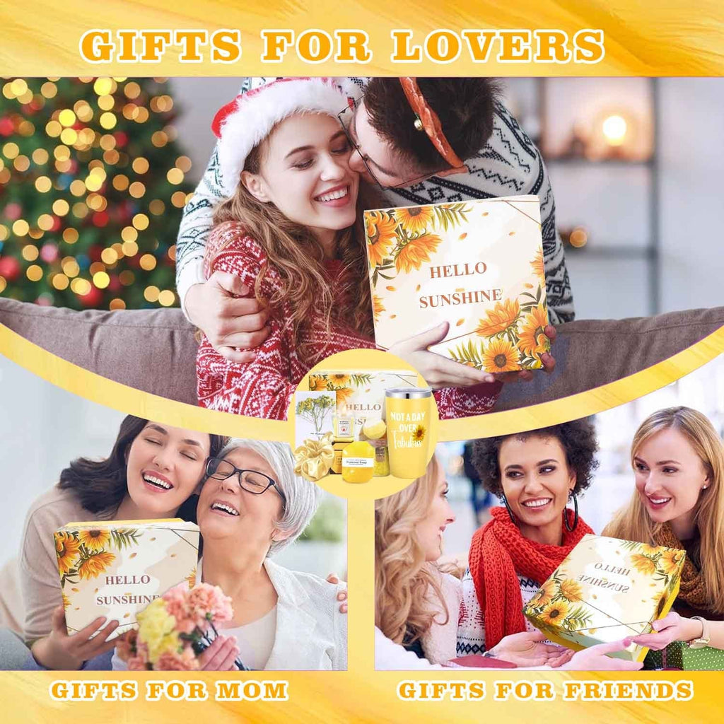 8pcs "Not A Day Over Fabulous" Yellow Spa & Bath Gift Set - Includes Insulated Travel Mug with Lid, Scented Candle, Bath Bomb, Diamond Soap, Love Note Card & Elegant Gift Box - Ideal for Women, Men, Friends on Christmas, Than