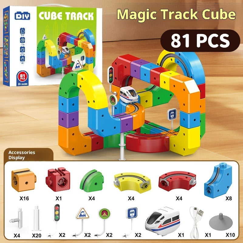 Electric Train Track Building Blocks - Assembled Cube Track Toy Set for Kids Ages 4-6 (51, 81, 123 PCs) Pi-Mart