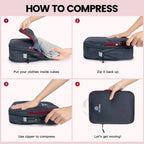 Lightweight Compression Packing Cubes for Suitcases, Compressible Expandable Travel Packing Organizer with Clear Toiletries and Backpack Bag, Travel Essentials for Carry on Luggage 7 Set Black/brownish Red