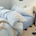 Cotton Yarn-dyed Washed Cotton Four-piece Set Full-cotton Fitted Sheet Non-printed Minimalist Bed Sheet Duvet Cover Pi-Mart