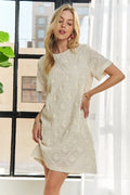 Applique Round Neck Short Sleeve Shift Dress – Timeless & Elegant Round Neck Shift Dress with Sophisticated Applique Detailing for Versatile Day-to-Night Wear Stevvex