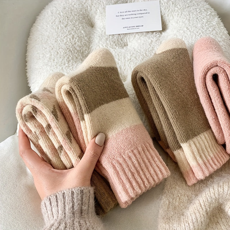 4 Pairs Thickened Socks, Warm & Comfy Terry Mid Tube Socks, Women's Stockings & Hosiery Lootquake LLC