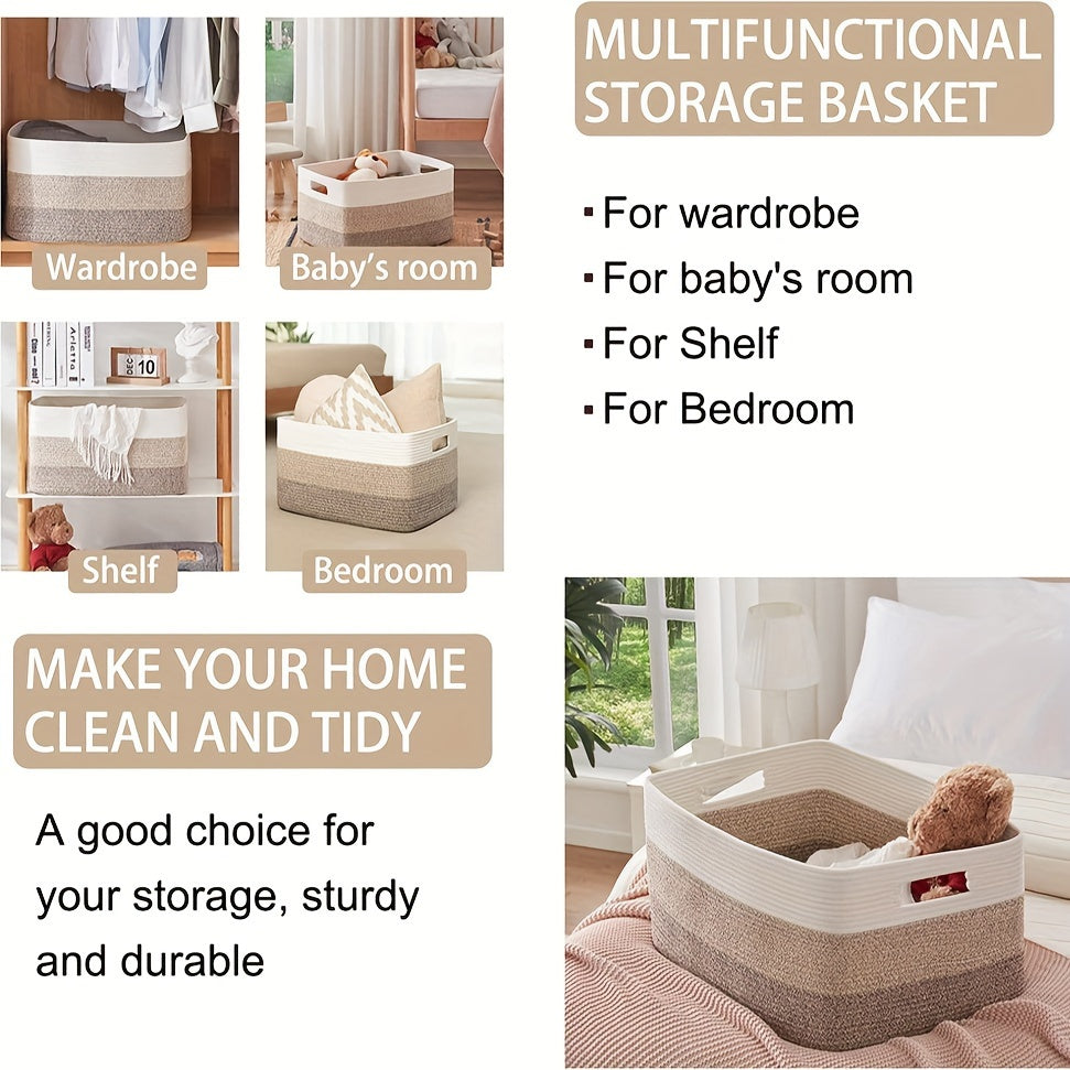1pc 21.6" X 16.9" X 11.8" Large Rectangular Blanket Basket, Woven Gift Storage Basket, Living Room Organizer, With Handles Lootquake LLC