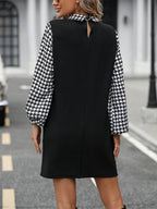 Timeless Black Collared Neck Long Sleeve Mini Dress Vintage Design Classic Women Dress
