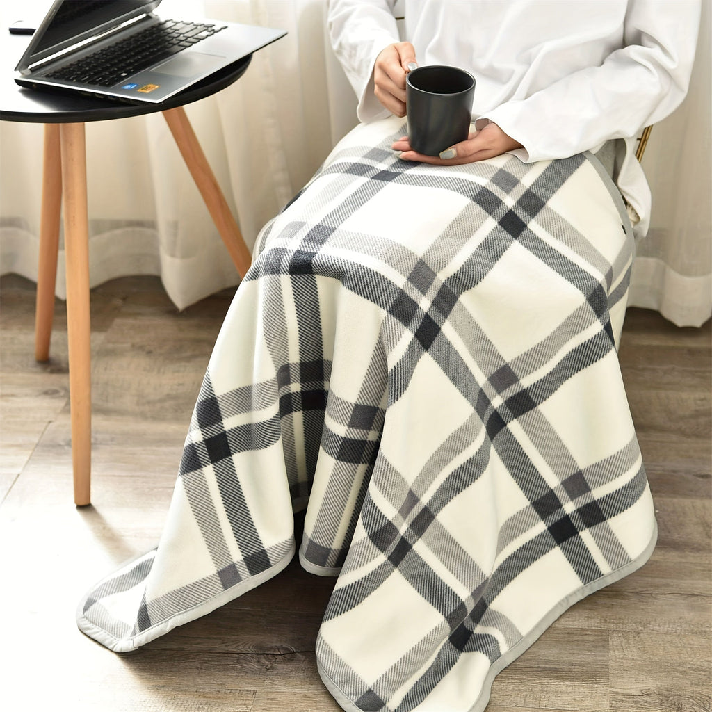 1pc Cozy Polar Fleece Shawl Blanket - Soft Double Layer Thick Plaid Pattern, Warm Autumn and Winter Wearable Throw Blanket for Office, Home, and Outdoor - Perfect for Chilly Days and Gift Giving
