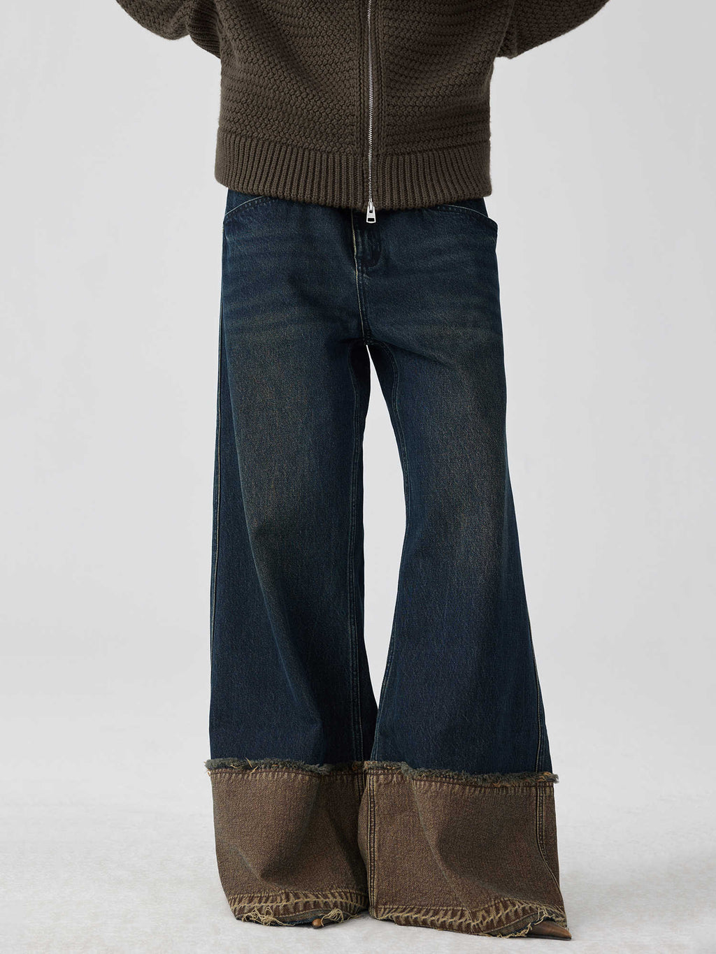 Brown Blue Nano Water Foot Washing Mouth Reverse Stitching Raw Hem Jeans Lootquake LLC