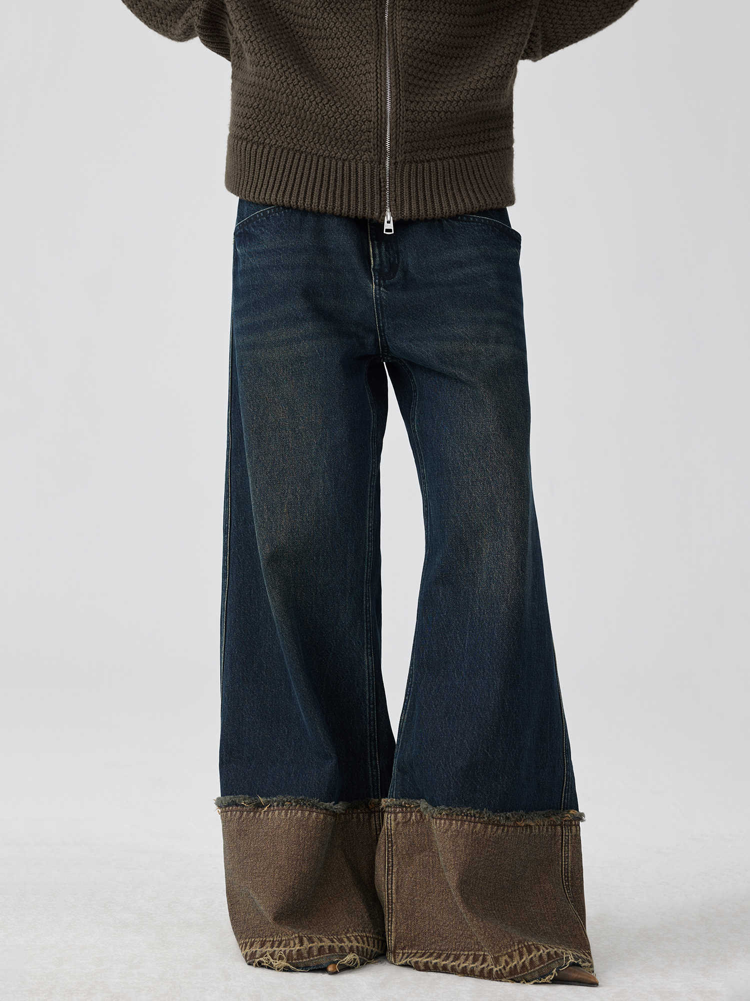 Brown Blue Nano Water Foot Washing Mouth Reverse Stitching Raw Hem Jeans Lootquake LLC
