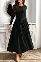 Ruched Round Neck Long Sleeve Dress Chic & Figure-Flattering Dress For Women Luxury Black Dress Stevvex