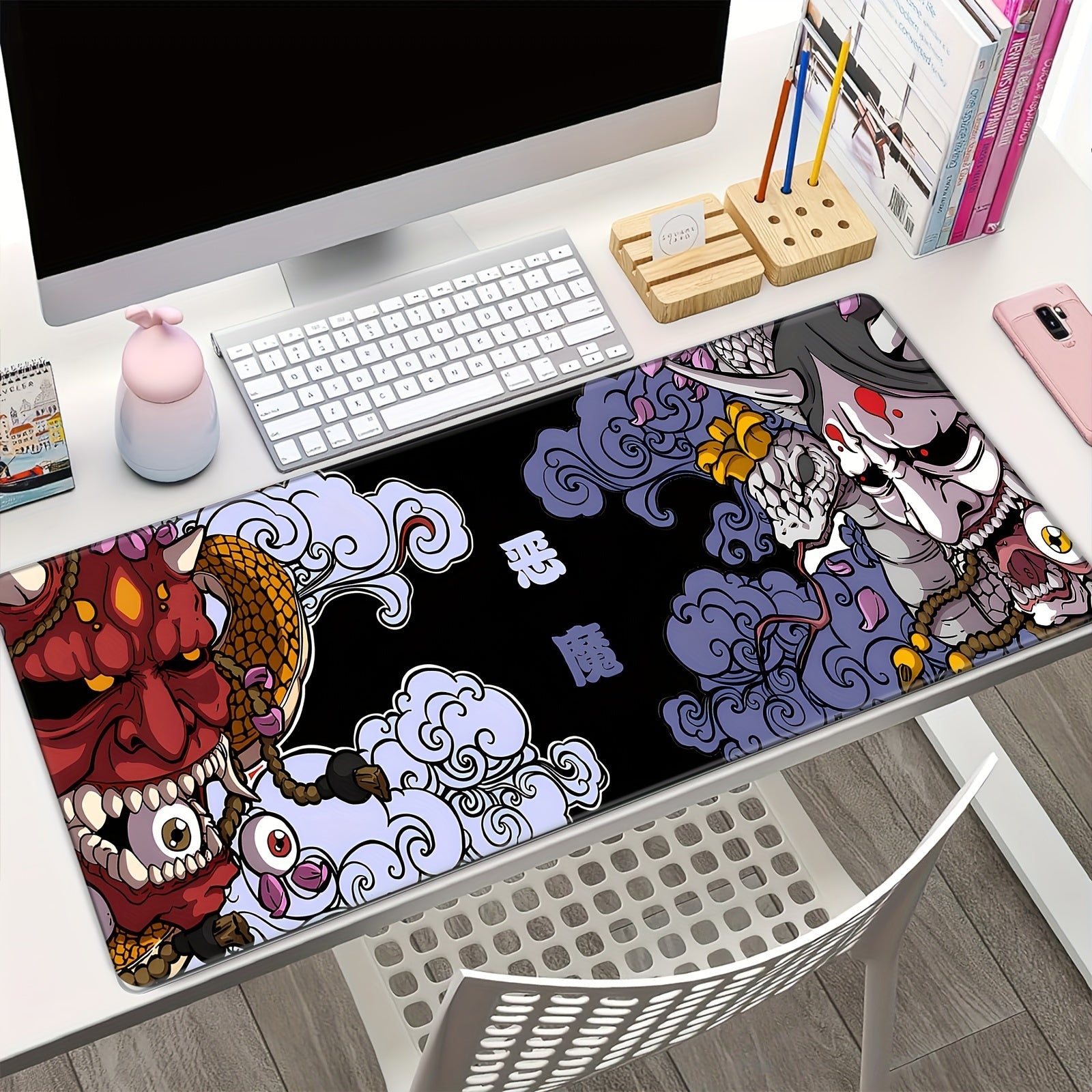 XXL Gaming Mouse Pad, Non-Slip Rubber Base Desk Mat, Washable Office Keyboard Pad with Japanese Oni Design, Mouse Pads for Desk Lootquake LLC