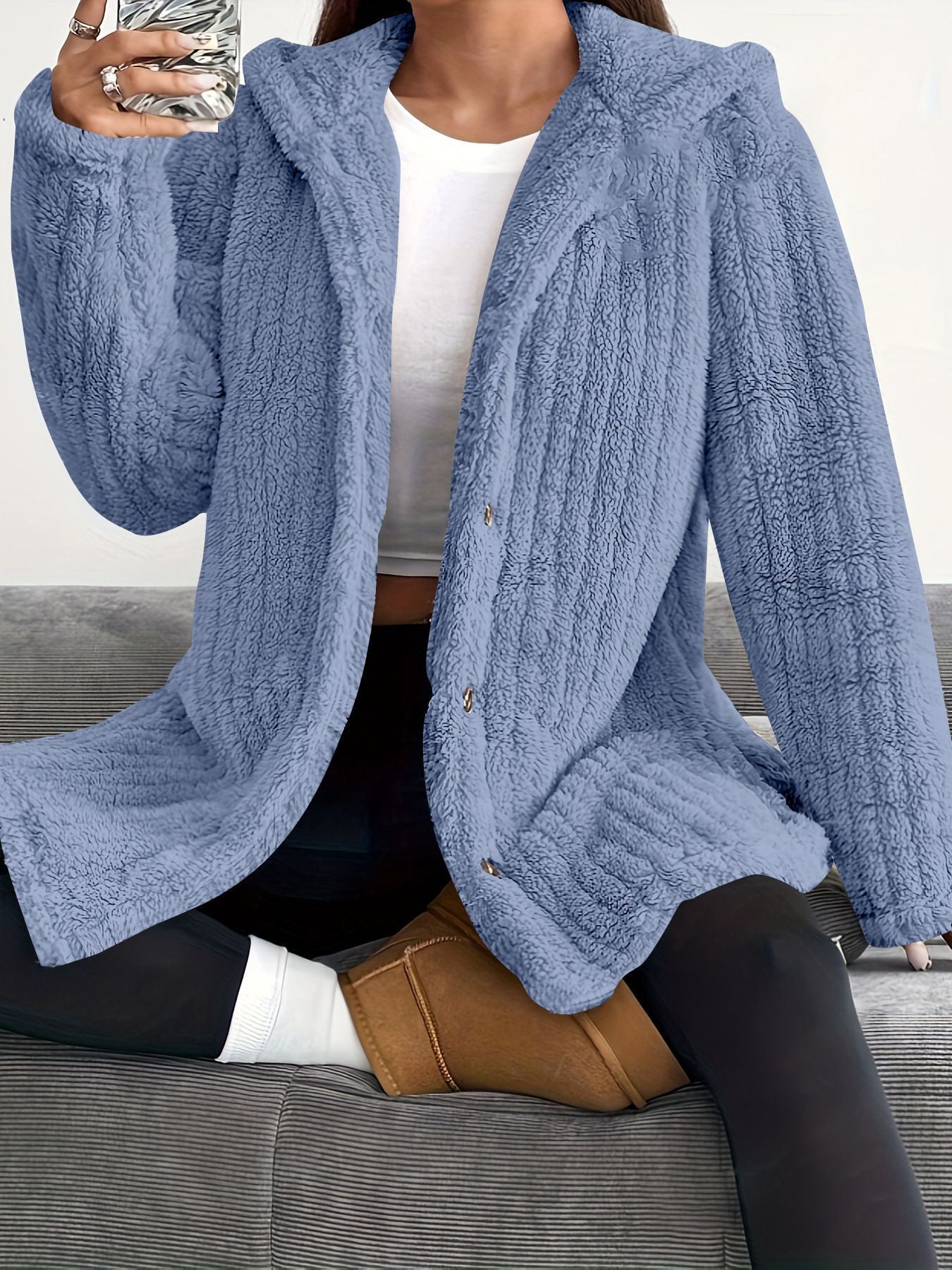 Hooded Loose Plush Coat Women's Regular Sleeve Pi-Mart