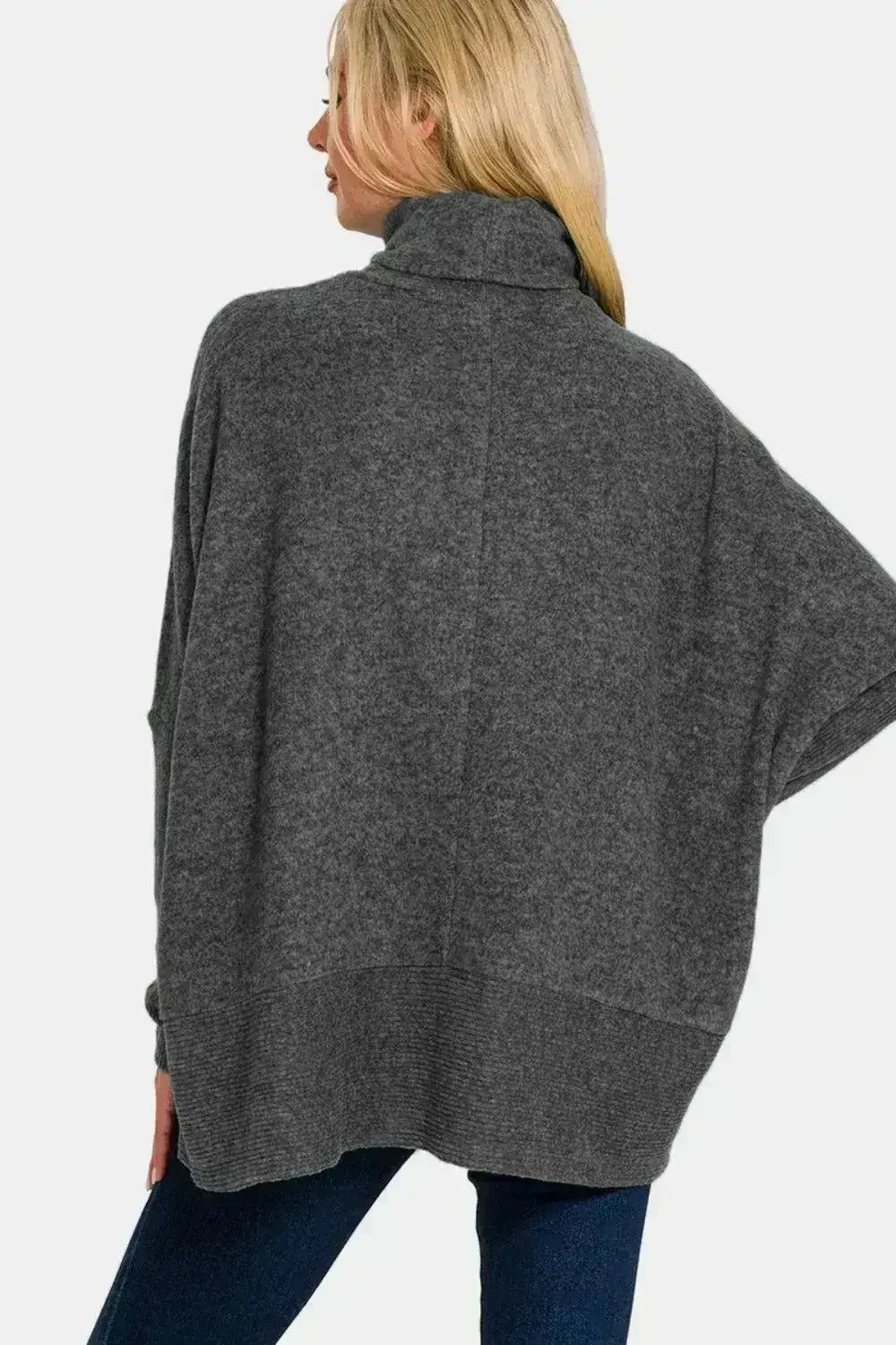 Full Size Brushed Melange Hacci Turtleneck Sweater | Femstylo - SJB-DIAMOND ELITES