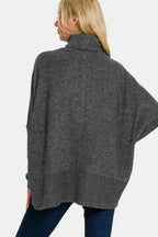 Full Size Brushed Melange Hacci Turtleneck Sweater | Femstylo - SJB-DIAMOND ELITES