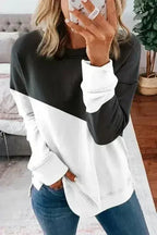 Black White Patchwork Dropped Shoulder Sleeve Sweatshirt - SJB-DIAMOND ELITES