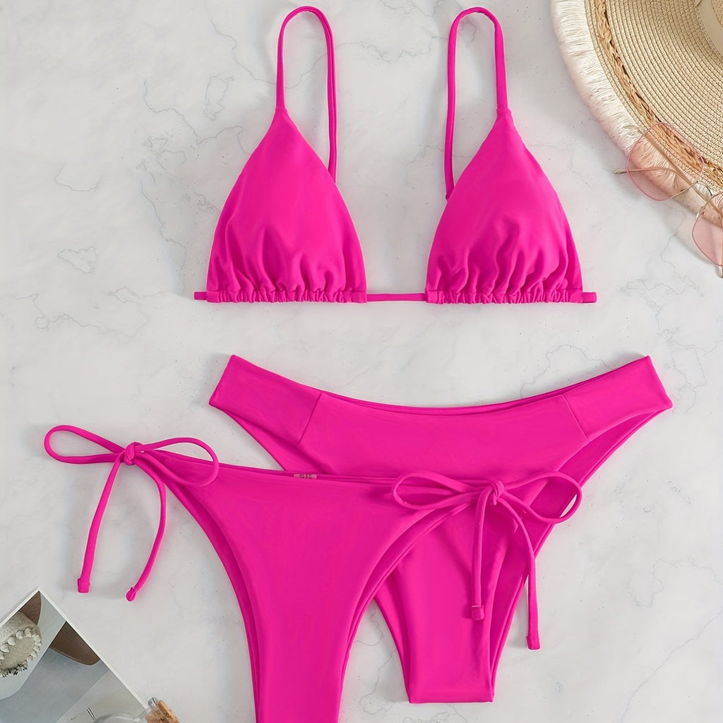 Essential Edge 3-Piece Bikini Set for Women – Solid Color High-Cut Triangle Top Two-Style Bottoms with Side Lace-Up Design & Quick-Drying Comfort – Versatile Women's Swimwear for Summer Pool Beach & Travel Stevvex