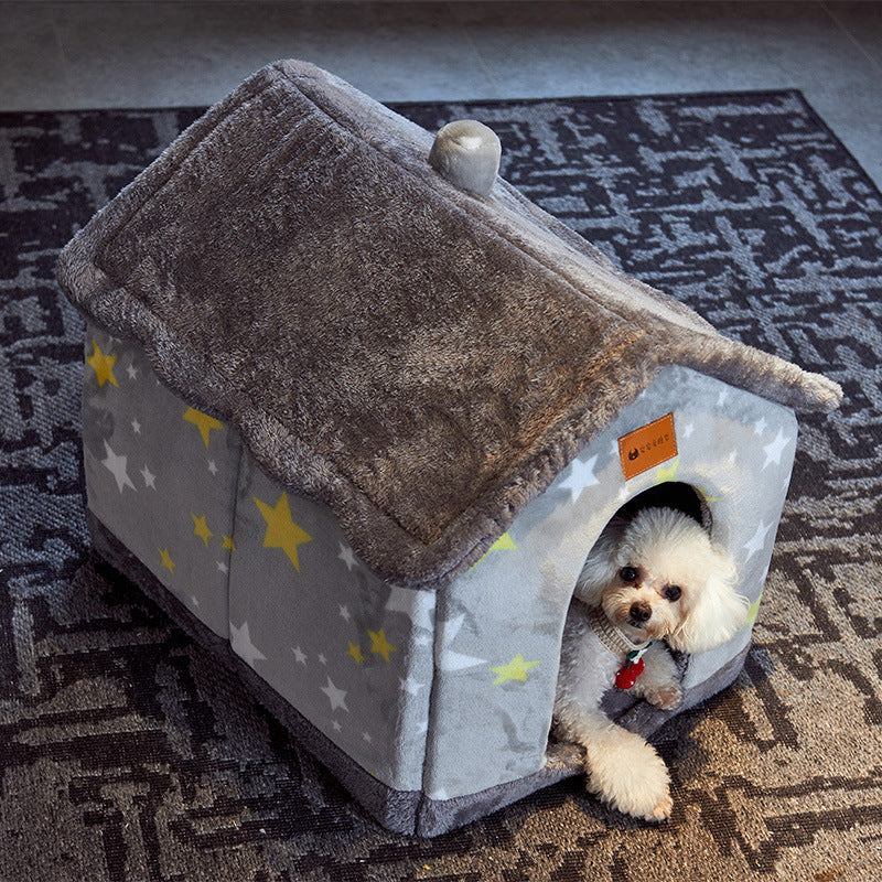 Foldable Dog House Pet Cat Bed Winter Dog Villa Sleep Kennel Removable Nest Warm Enclosed Cave Sofa Pets Supplies Pi-Mart